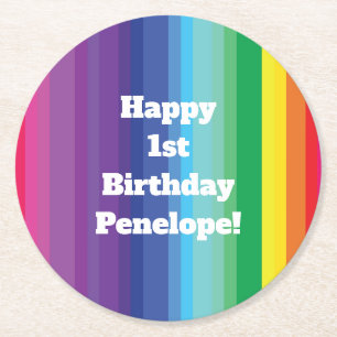 Dessous-de-verre Rond En Papier Mod Arc-en-Ciel Fête d'anniversaire de 1 an