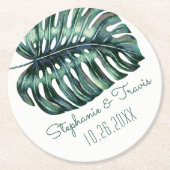 Dessous-de-verre Rond En Papier Mod Tropical Palm Leaf Monstera Vert (Devant)