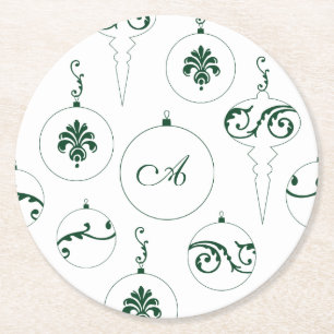 Dessous-de-verre Rond En Papier Modèle d'ornements de Noël en boule avec monogramm