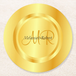 Dessous-de-verre Rond En Papier Modèle personnalisé Gold Look Moderne Monogramme É