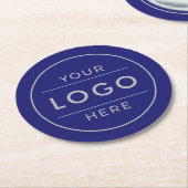 Dessous-de-verre Rond En Papier Modern Navy Blue Silver Custom Business Logo (Incliné)