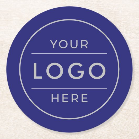Dessous-de-verre Rond En Papier Modern Navy Blue Silver Custom Business Logo (Devant)