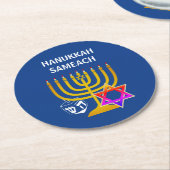 Dessous-de-verre Rond En Papier Moderne HANUKKAH SAMEACH (Incliné)