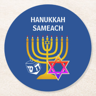 Dessous-de-verre Rond En Papier Moderne HANUKKAH SAMEACH 