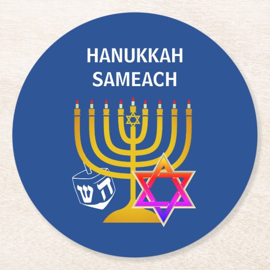 Dessous-de-verre Rond En Papier Moderne HANUKKAH SAMEACH (Devant)