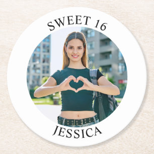 Dessous-de-verre Rond En Papier Moderne minimaliste Sweet 16 Birthday Circle Photo