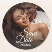 Dessous-de-verre Rond En Papier Moderne Photo Classique Élégant Faire-Part de Mari (Devant)