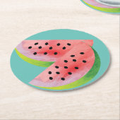 Dessous-de-verre Rond En Papier Moitiés de pastèque rose (Incliné)
