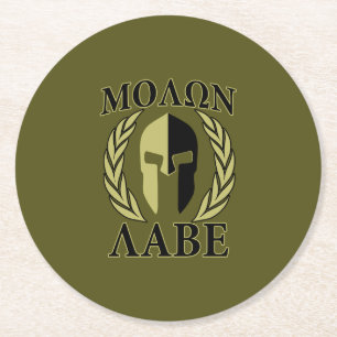 Dessous-de-verre Rond En Papier Molon Labe Casque Spartan Laurels Tri-Color
