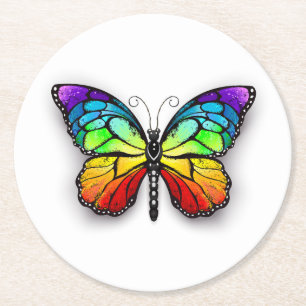 Dessous-de-verre Rond En Papier Monarque papillon arc-en-ciel