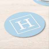Dessous-de-verre Rond En Papier Monogram initial de Powder Blue White Framed (Incliné)