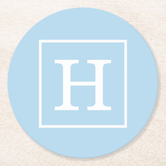 Dessous-de-verre Rond En Papier Monogram initial de Powder Blue White Framed