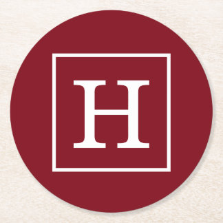 Dessous-de-verre Rond En Papier Monograme initial de Burgundy White Framed