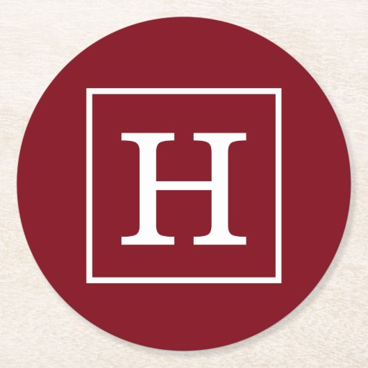 Dessous-de-verre Rond En Papier Monograme initial de Burgundy White Framed (Devant)