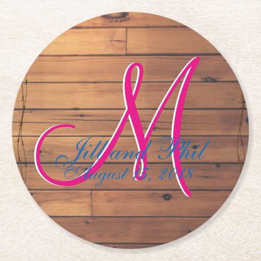 Dessous-de-verre Rond En Papier Monogramme 3d de mur de grange (Devant)