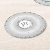 Dessous-de-verre Rond En Papier Monogramme argent parties scintillant beignet chic (Incliné)