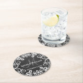 Dessous-de-verre Rond En Papier Monogramme blanc noir élégant de mariage de (En situation)