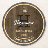 Dessous-de-verre Rond En Papier Monogramme Bois rustique Réunion familiale Pays Br (Devant)