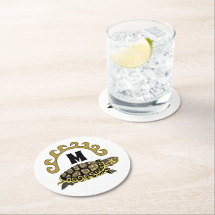 Dessous-de-verre Rond En Papier Monogramme coloré de la tortue glissante de Cumbe