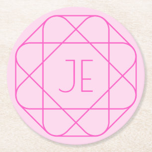 Dessous-de-verre Rond En Papier Monogramme cool, Style de logo de hanche   Rose & 