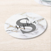 Dessous-de-verre Rond En Papier Monogramme de marbre personnalisé Texte personnali (Incliné)