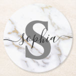 Dessous-de-verre Rond En Papier Monogramme de marbre personnalisé Texte personnali<br><div class="desc">Monogramme de marbre personnalisé Texte personnalisé Moderne</div>