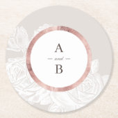Dessous-de-verre Rond En Papier Monogramme de mariage botanique vintage or rose de (Devant)