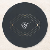 Dessous-de-verre Rond En Papier Monogramme de mariage calligraphié bleu marine cla (Devant)