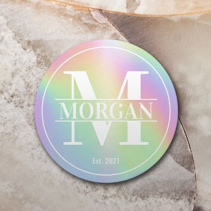 Dessous-de-verre Rond En Papier Monogramme de nom de famille personnalisé holograp