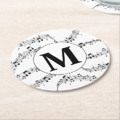 Dessous-de-verre Rond En Papier Monogramme de note de musique noire et blanche (Incliné)
