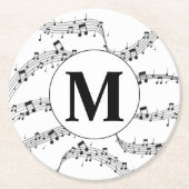 Dessous-de-verre Rond En Papier Monogramme de note de musique noire et blanche (Devant)