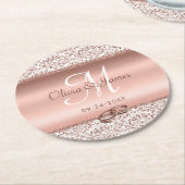 Dessous-de-verre Rond En Papier Monogramme d'or rose Mariage élégant (Incliné)