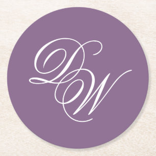 Dessous-de-verre Rond En Papier Monogramme Dusty Purple Mariage Simple Calligraphi