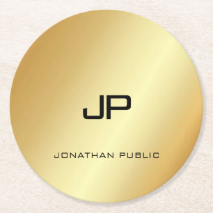 Dessous-de-verre Rond En Papier Monogramme Elegant Faux Gold Modèle moderne