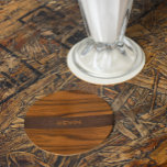 Dessous-de-verre Rond En Papier Monogramme En Bois D'Acajou Et Texture En Cuir<br><div class="desc">Une texture bois acajou de luxe et une bande de texture cuir marron avec un nom personnalisé.</div>