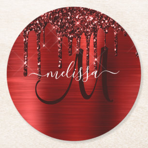 Dessous-de-verre Rond En Papier Monogramme en métal brosse à Parties scintillant
