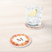 Dessous-de-verre Rond En Papier Monogramme Feuille d'automne (En situation)