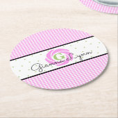 Dessous-de-verre Rond En Papier Monogramme Gingham Rose (Incliné)