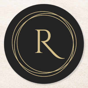 Dessous-de-verre Rond En Papier Monogramme initial en cercles