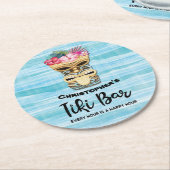 Dessous-de-verre Rond En Papier Monogramme Luau Tiki Bar Party (Incliné)