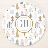 Dessous-de-verre Rond En Papier Monogramme moderne, Arbres d'hiver capricieux (Devant)
