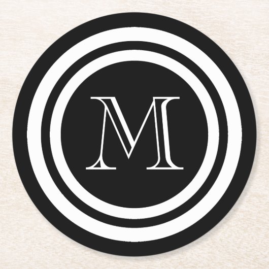 Dessous-de-verre Rond En Papier Monogramme noir et blanc (Devant)