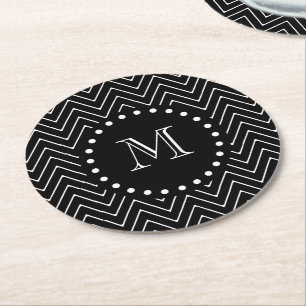 Dessous-de-verre Rond En Papier Monogramme noir noir du motif   de Chevron