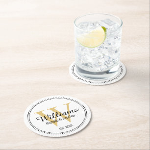 Dessous-de-verre Rond En Papier Monogramme personnalisé en or neuf