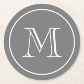 Dessous-de-verre Rond En Papier Monogramme personnalisé gris foncé (Devant)