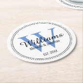Dessous-de-verre Rond En Papier Monogramme personnalisé Nouveau bleu (Incliné)