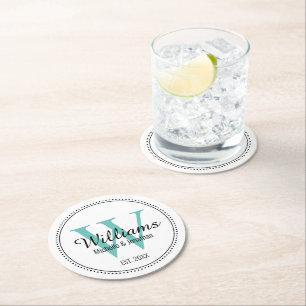 Dessous-de-verre Rond En Papier Monogramme personnalisé nouvellement Turquoise