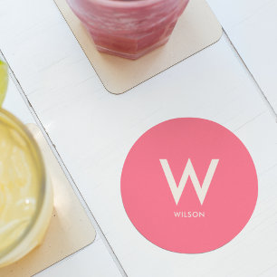 Dessous-de-verre Rond En Papier Monogramme Rose pour Fête Personnalisée