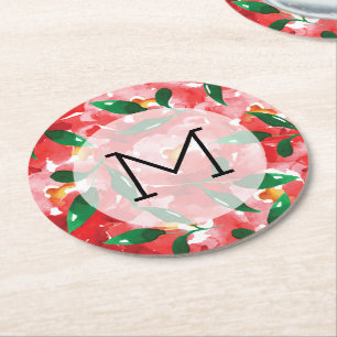 Dessous-de-verre Rond En Papier Monogramme Roses rouges