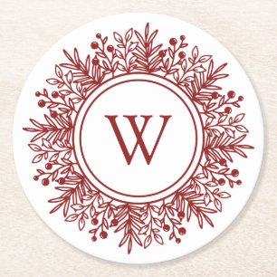 Dessous-de-verre Rond En Papier Monogramme rouge de Noël